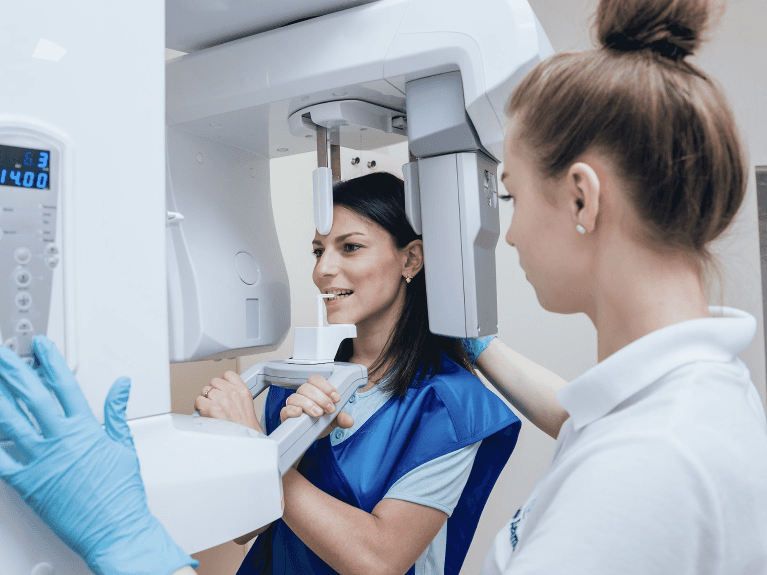 patient getting a panoramic x-ray at the dentist in prahran